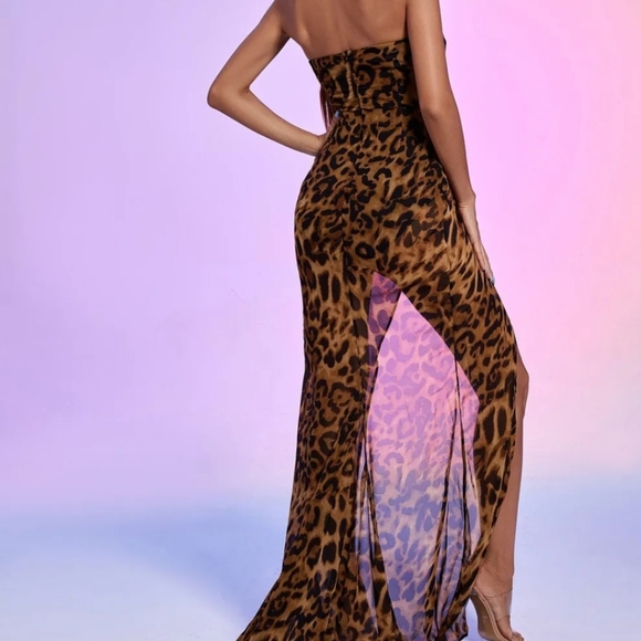 Brown and Black Strapless Bodycon Dress Sweetheart Neckline - Picture 5 of 5